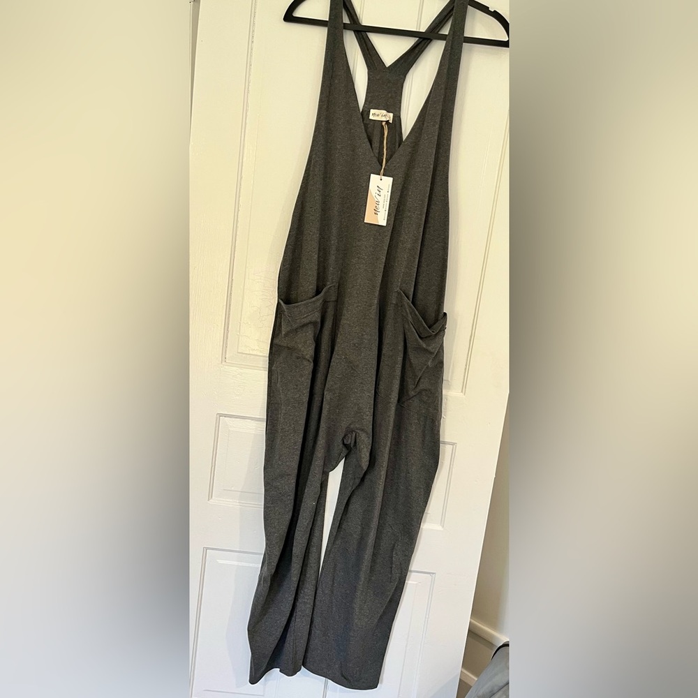 Gray Boho Jumpsuit with Pockets